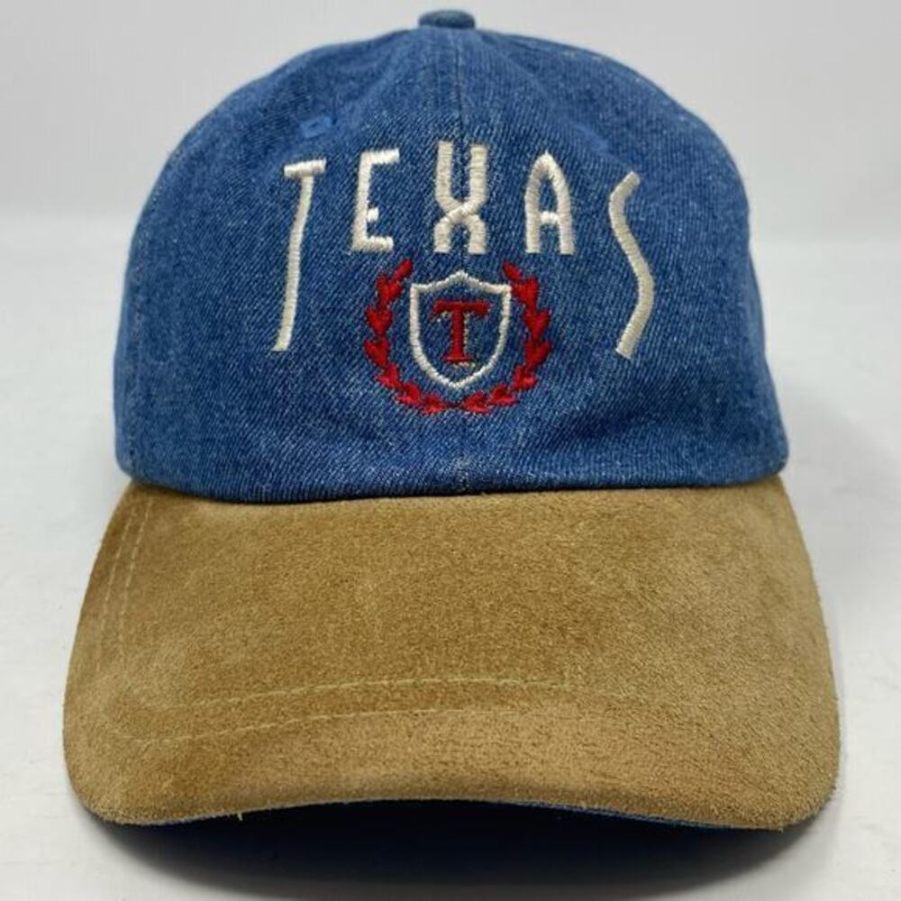 Vtg 90s Falcon Headwear Strapback Cap Texas Embroidery Denim Suede Bill Heritage